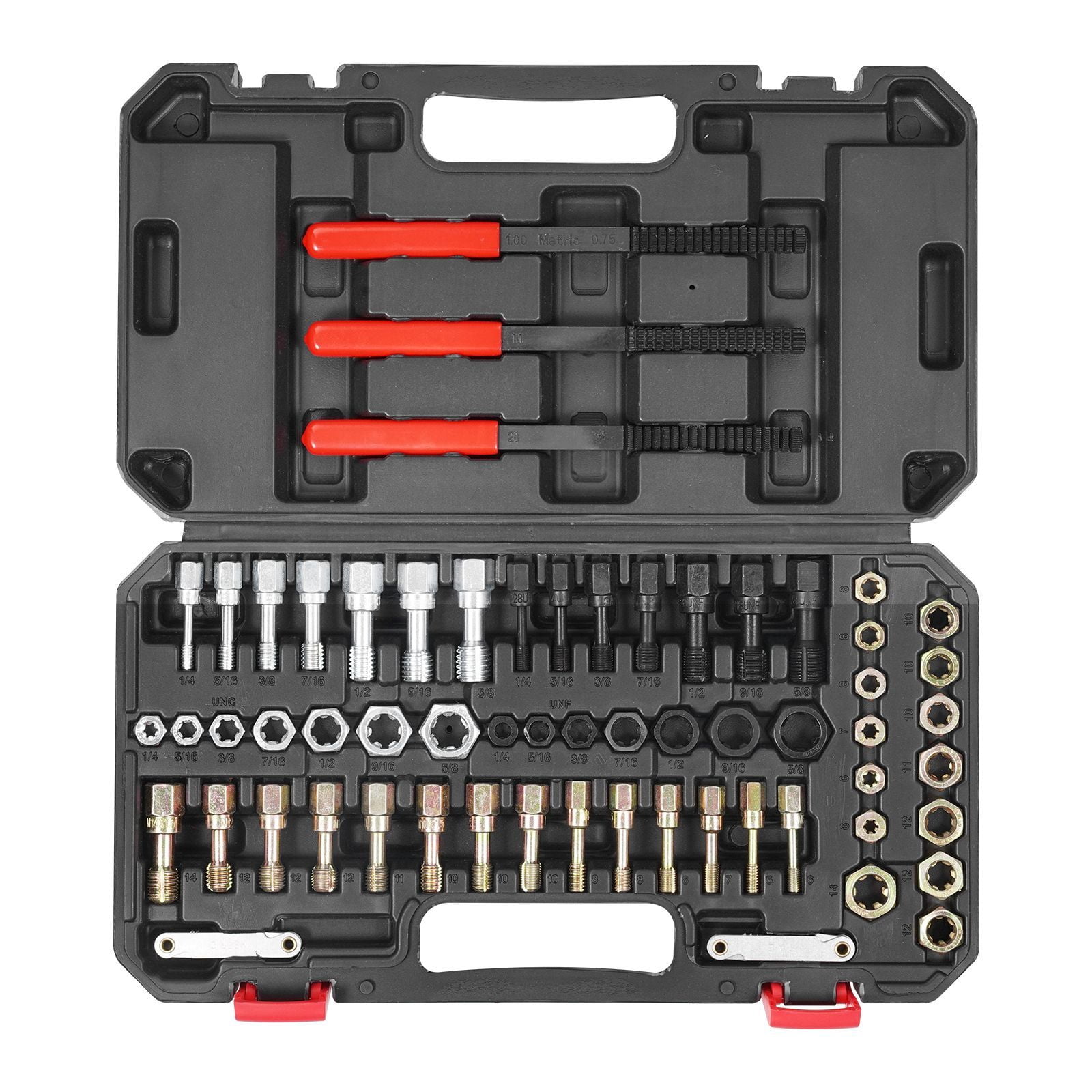 61-Piece Thread Chaser Set, HSS Taps & Dies, 3 Thread Files, Color-Coded (UNC/UNF/Metric), HRC 55-62, for Rusted Fasteners, Cylinder Heads & Engine Blocks