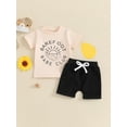 thumbnail image 3 of Suealasg 2Pcs Toddler Boy Clothes 3M 6M 12M 18M 24M 3T Kids Baby Boy Summer Casual Outfits Short Sleeve Letter Sun Print T-Shirt +Elastic Waist Shorts Set, 3 of 8