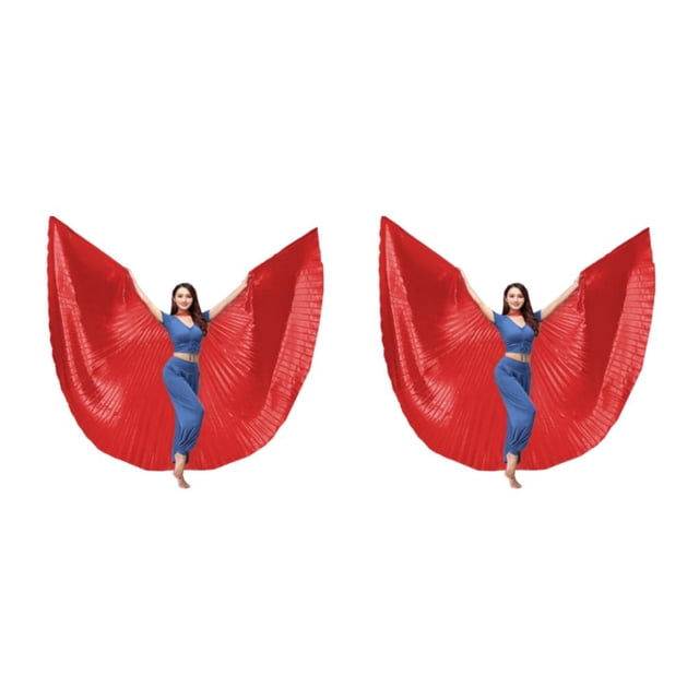 Advancent Ala de danza del vientre de 360 grados con palo telescópico, disfraces para adultos, accesorios de baile para mujeres, Rojo 2Conjunto
