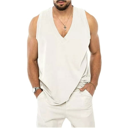 

Men’ s Camisole Solid Color V-Neck Sleeveless Casual Tops Loose Vest Streetwear for Summer