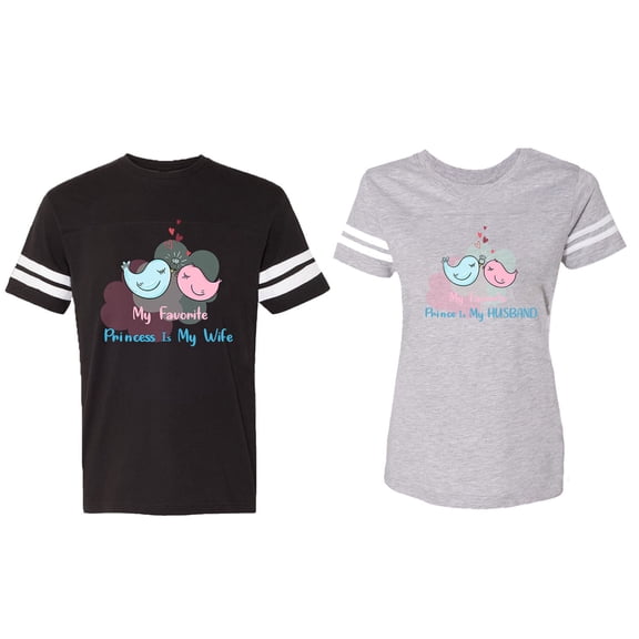 My Favorite Prince Princess Is My Husband Wife Matching Couple Cotton Jerseys (Men Black / Women Heather) (Men L / Women XL)