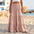 thumbnail image 6 of Tqcoqu Women's Solid Cotton Linen Tiered Maxi Skirt,Smocked Elastic High Waist Flowy Boho Beach Long Skirt, 6 of 7