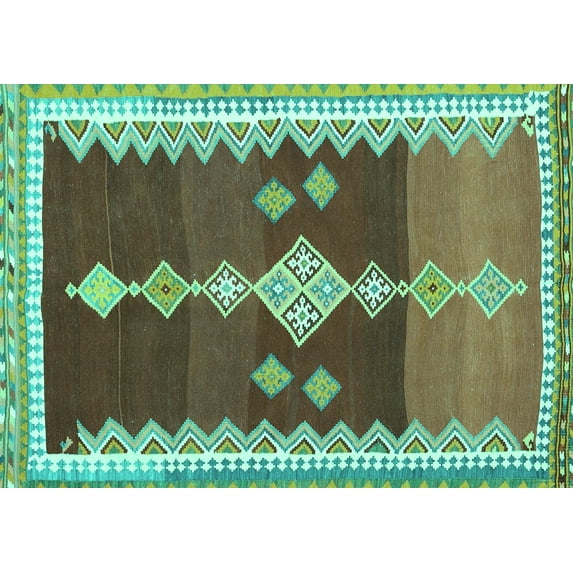 Ahgly Company Indoor Rectangle Abstract Turquoise Blue Contemporary Area Rugs, 7' x 9'