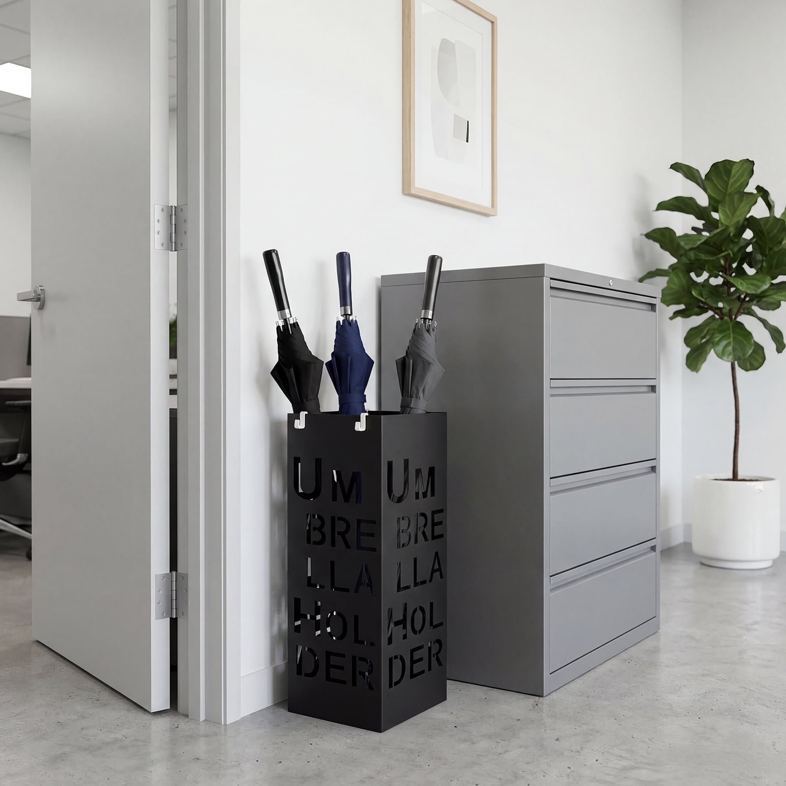 Toorise Slim Umbrella Stand Metal 19.5x6.1x6.1 Inch Freestanding Hollow Holder for Entryway Hallway Office Rustproof Space Saving Umbrella Rack