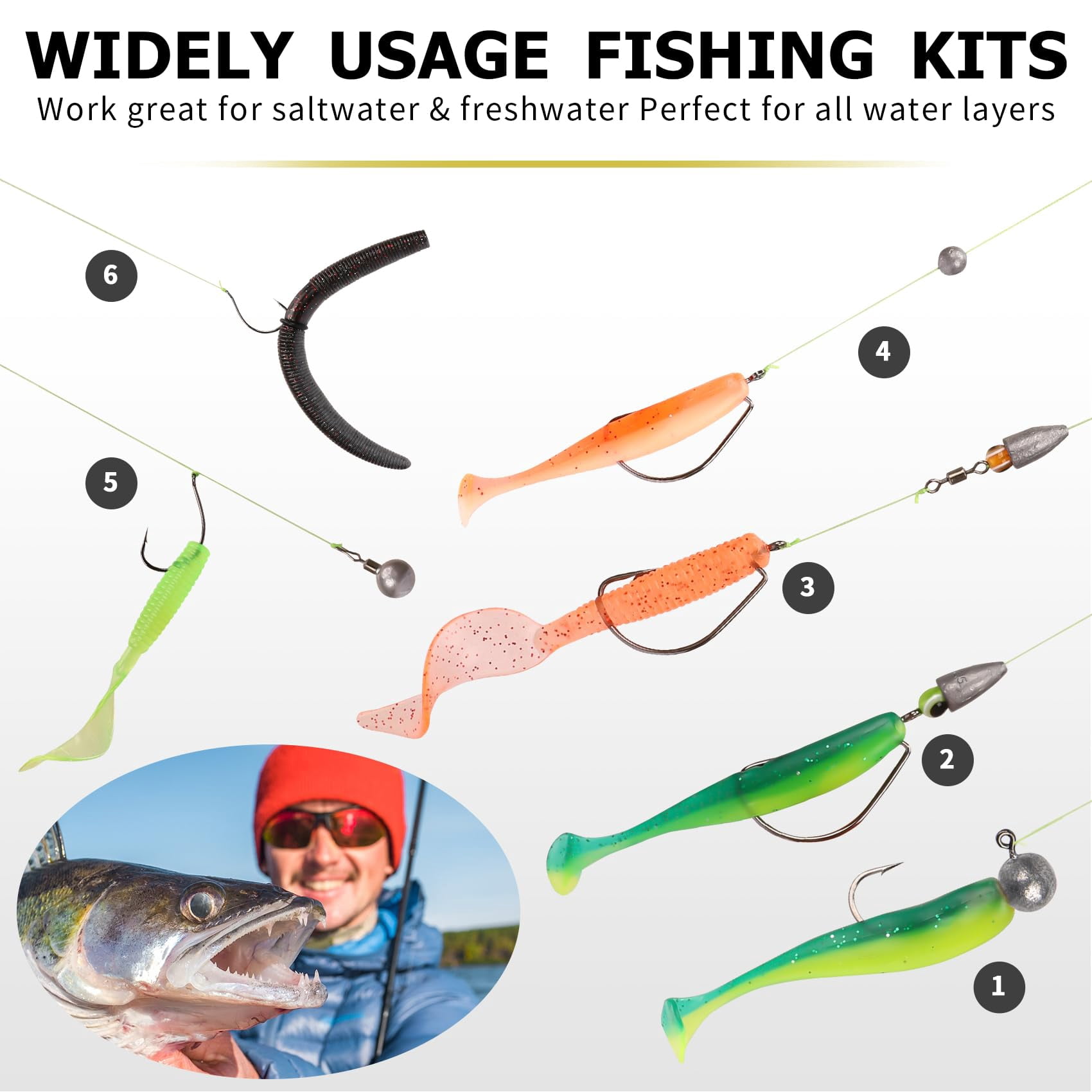Fishing Tackle & Accessories Kit  Box With Included Sinkers Weights Hooks Swivels Snap Leader Others Freshwater Bass Lures Gear Gifts For Men