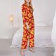 thumbnail image 3 of Balery Red Vintage Flowers Conjunto de Pijama con Estampado para Mujer, Conjunto de Dos Piezas con Manga Larga, Ropa de Dormir Suave con Bolsillos, Pijamas Cómodos-Small, 3 of 7