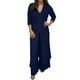 thumbnail image 1 of Conjunto de dos piezas de gasa para mujer talla grande: top de cuello en V y manga larga + pantalones, traje de playa, diseño con abertura, para primavera-verano, 1 of 8