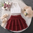 thumbnail image 4 of LPKRT Girls 2 Piece Matching Clothing Set Halter Neck Knit Top And Polka Dot Tiered Skirt Summer Beach Vacation Outfits Sets Wine 11Y, 4 of 6
