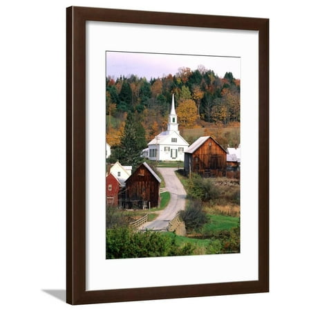 Fall Colors in Small Town with Church and Barns, Waits River, Vermont, USA Framed Print Wall Art By Bill