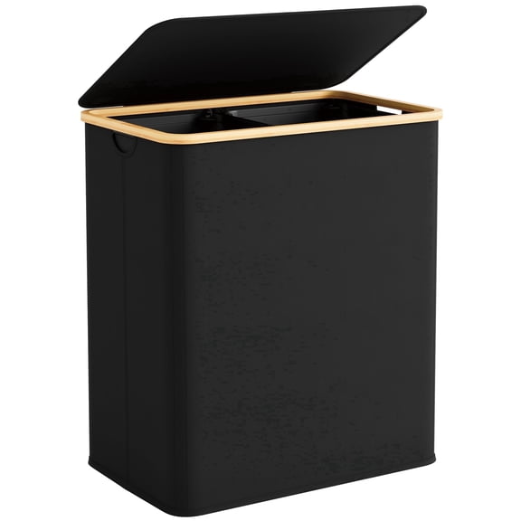 BGTREND 150L Double Laundry Basket with Lid, Clothes Hampers for Laundry with Bamboo Handles and Removable Liner Bags, Collapsible Laundry Sorter Dirty Clothes Hamper (Black)