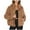 Coffee-01, variant on HTNBO Womens Fleece Jacket Casual Long Sleeve Cropped Sherpa Button Down Fuzzy Warm Coats Fall Outwear With Pockets