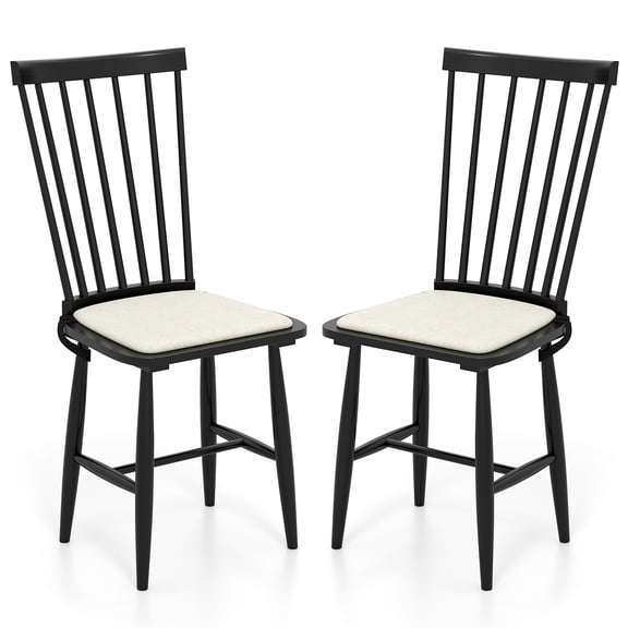 Giantex 2 Piece Windsor Dining Chair Set w/Removable Padded Cushion, Farmhouse Mid-Century Wooden Chairs
