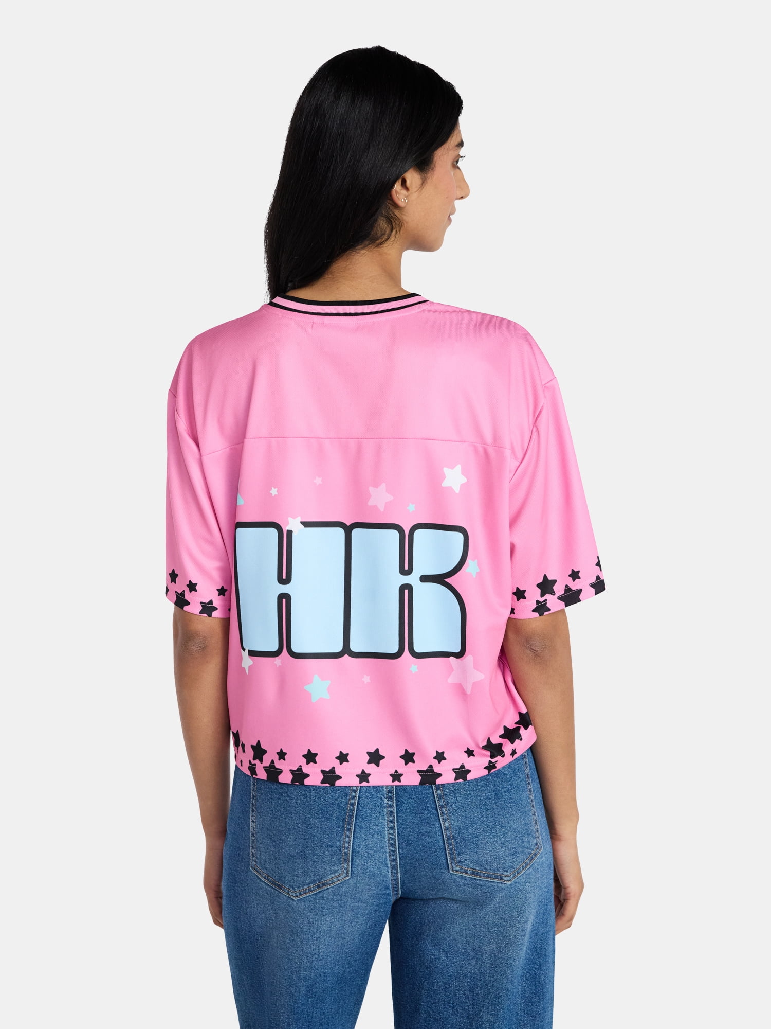 Hello Kitty Women's Plus Cropped Front Back Graphic Football Jersey, Sizes XXS-4X