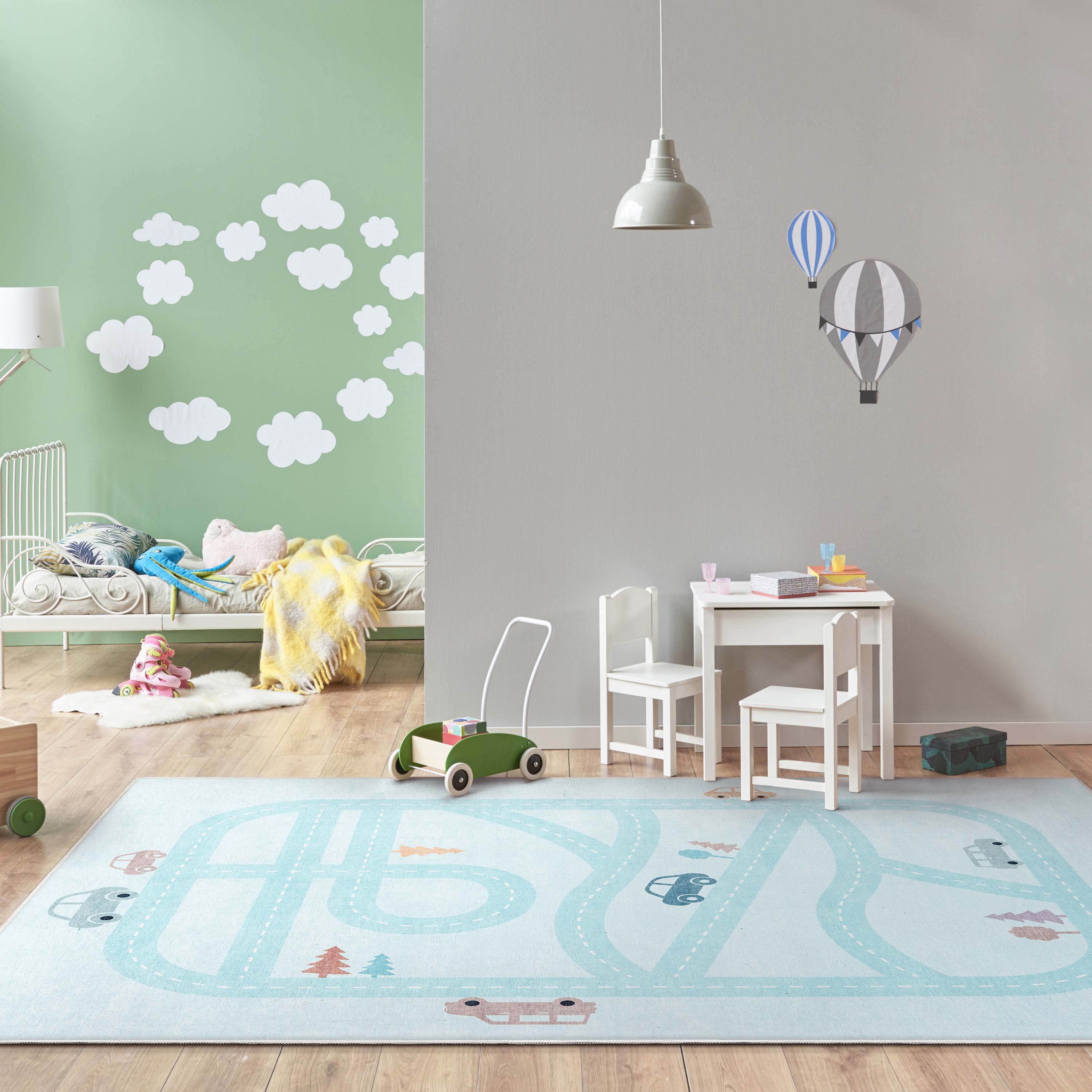 Well Woven Kids Rugs Playful Roads Modern Light Blue 3'3" x 5' Printed Machine Washable Area Rug