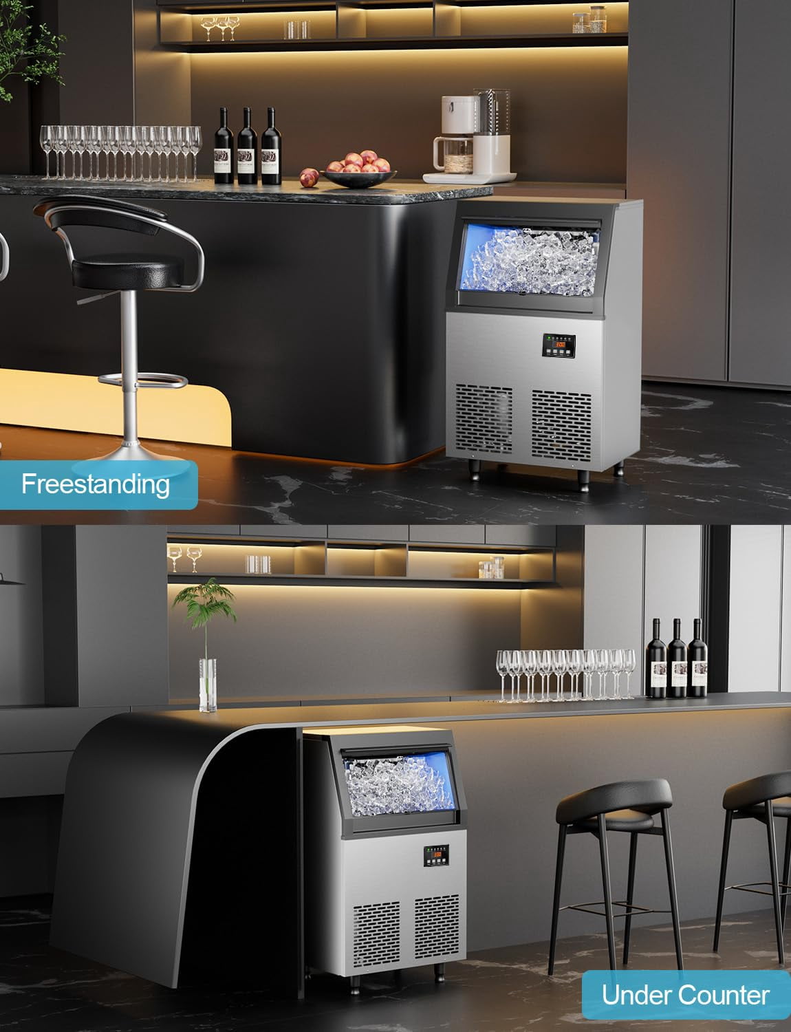 Coolski Commercial Ice Maker, 150 lbs/24H, Under Counter Ice Machine with 35 lbs Bin Capacity