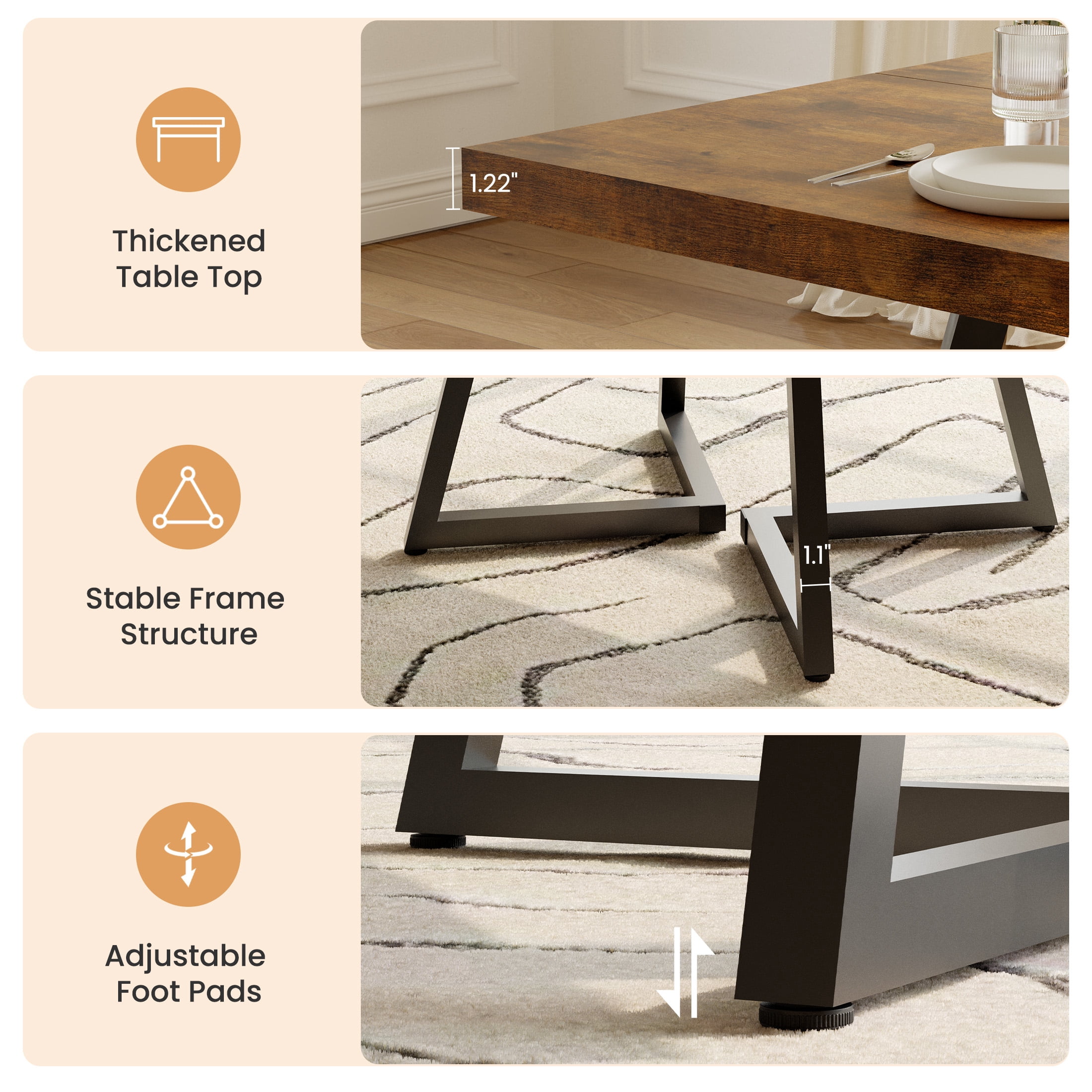 Gelloan 5-Piece Dining Table Set with 4 Chairs, Wooden Kitchen Table & Chairs Set for 4, Industrial Dinner Table with Metal Base, Perfect for Small Space, Easy Assembly,Rustic Brown