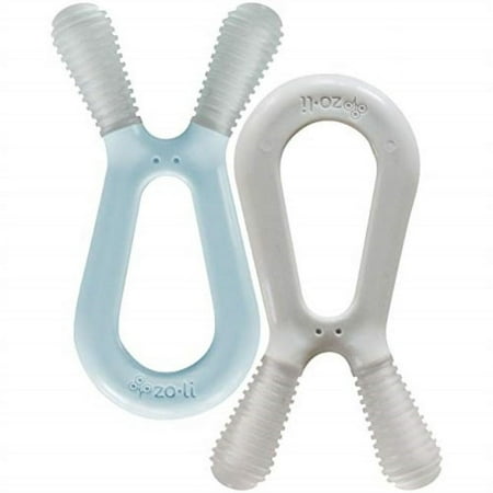 UPC: 0811153022548 | Baby Molar Teethers | ZoLi BUNNY dual nub teethers for molars in mist blue + ash grey baby teething accessory teething toy gum massaging baby chew toy baby shower (Set of 2)
