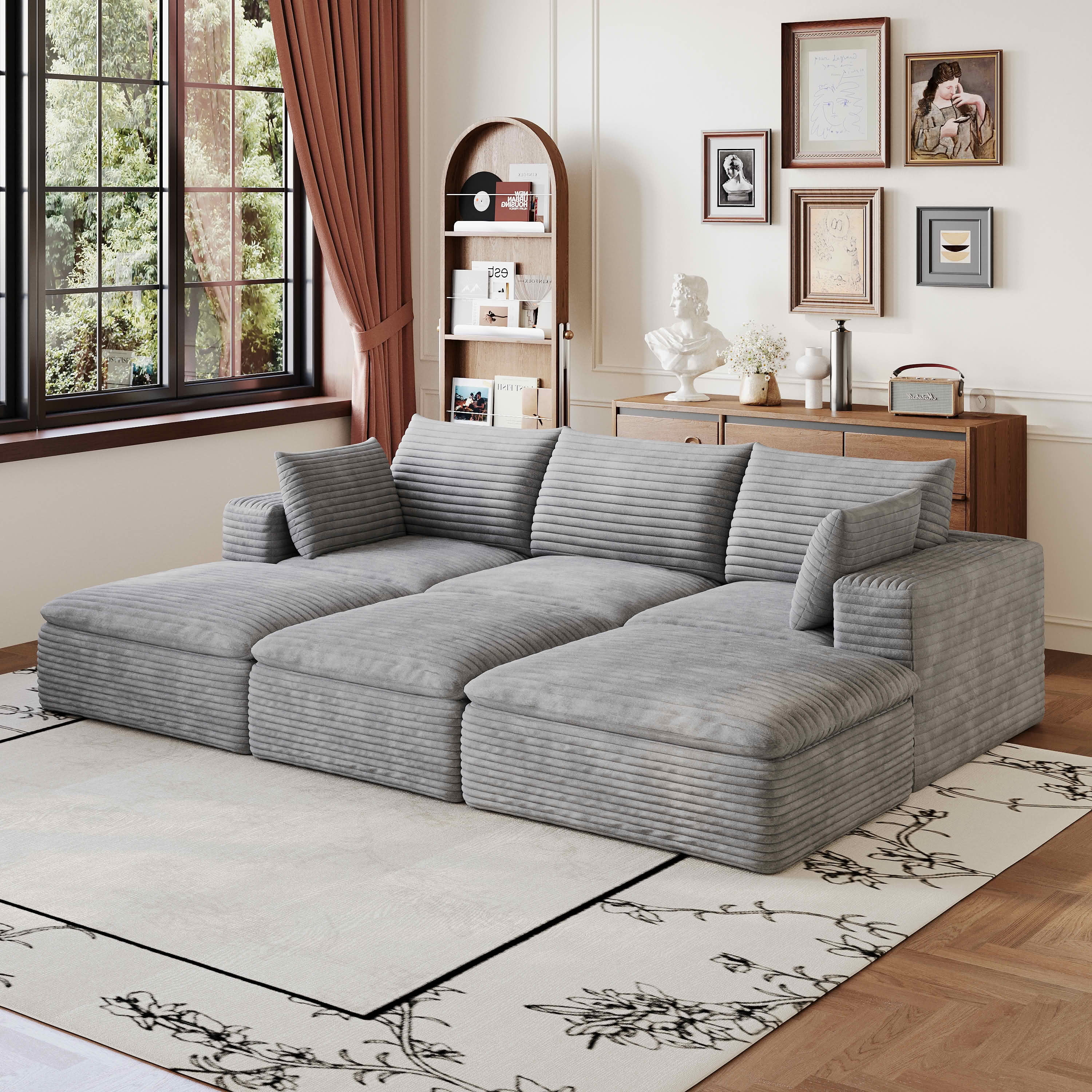 MAYEERTY 102.4 Inch Cloud Modular Sofa, Corduroy Deep Seat Couch with Double‑Layer Removable Cushions, No‑Assembly DIY Combination Sponge Sofa for Living Room Bedroom Conference Room Apartment
