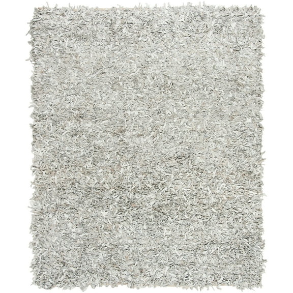 SAFAVIEH Leather Shag Dimitri Solid Area Rug, Grey/White, 6' x 9'