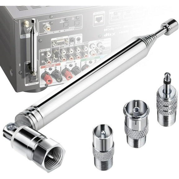 SONGAUN FM Radio Antenna, Ancable Indoor FM Telescopic Antenna 75 Ohm F-Type Male Plug Connector with Adapter for Tabletop Radio HiFi AV Stereo Receiver Mini System