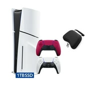 PlayStation 5 Disc Edition with Two Controllers White and Cosmic Red DualSense and Mytrix Hard Shell Protective Controller Case - PS5 Gaming Console