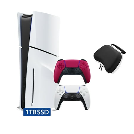 PlayStation 5 Disc Edition with Two Controllers White and Cosmic Red DualSense and Mytrix Hard Shell Protective Controller Case - PS5 Gaming Console