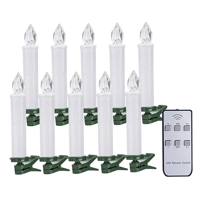 TISHITA 10 Pieces Candle Light Chirstmas Tree Taper Candles Battery Operated with Remote