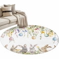 thumbnail image 2 of Round Area Rug 4ft, Watercolor Easter Egg Rabbit on White Non-Shedding Washable Area Rug, Spring Flower Leaf Non Slip Low-Profile Circle Rugs for Living Room, Bedroom Dining Room, 2 of 9
