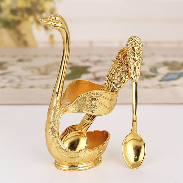 Juego de Tenedor y Cuchara para Fruta con Base Decorativa de Aleación de Aluminio | Elegante Juego de Cubiertos de Metal para Cocina y Comedor | Cubiertos Duraderos y Resistentes a La Oxidación | Ide