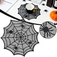 thumbnail image 2 of 2 Pcs Spider Web Halloween Table Placemats Black Laces Cobwebs Table Mats Halloween Spider Web Placemats Non-Slip Heat Insulated Black Web Dinner Place Table Mat for Halloween Party, 11.81", Black, 2 of 9