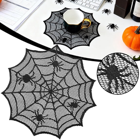 Noothes Halloween Placemats, Black Hollow Out Lace Heat Resistant Table Mats for Halloween Party Dining Table Decor and Spooky Fun Entertaining