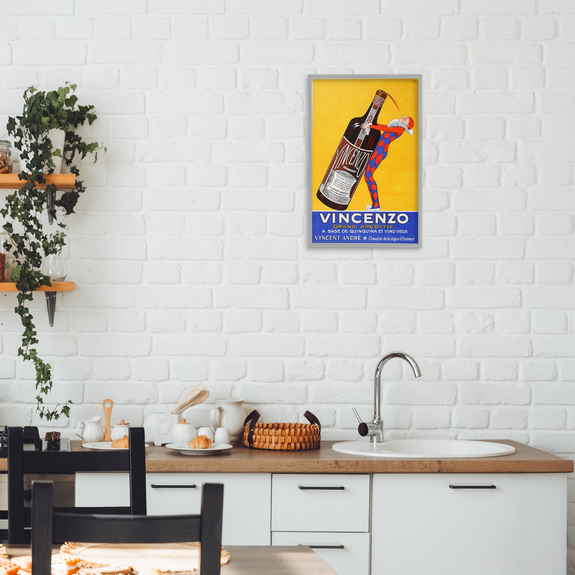 Stupell Industries Vincenzo Vintage Wine Gray Framed Giclee Art, design by Vintage Posters