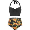 thumbnail image 1 of 2 PCS Women Swimsuits Bathing Suits Sunflower Print Halter Sexy Bikini Set High Waisted Beach Swimwear, 1 of 6