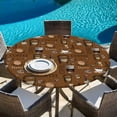 thumbnail image 6 of Coffee Theme Round Tablecloth, Fitted Table Cover with Elastic for 55"-60" Round Tables, Funny Brown Vintage Beans Latte Tea Cup Table Cloth Outdoor Indoor Dinning Party Waterproof Tablecloths, 6 of 7