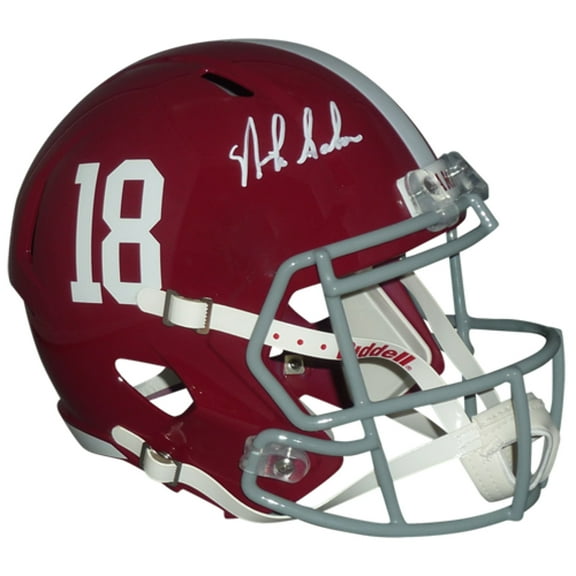 Nick Saban Autographed Alabama Crimson Tide (Speed) Deluxe Full-Size Replica Helmet - Beckett Witness