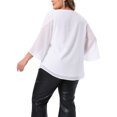 thumbnail image 3 of Agnes Orinda Women's Plus Size Chiffon Tops Petal 3/4 Sleeve Crew Neck Flowy Summer Casual Blouses 4X White, 3 of 6