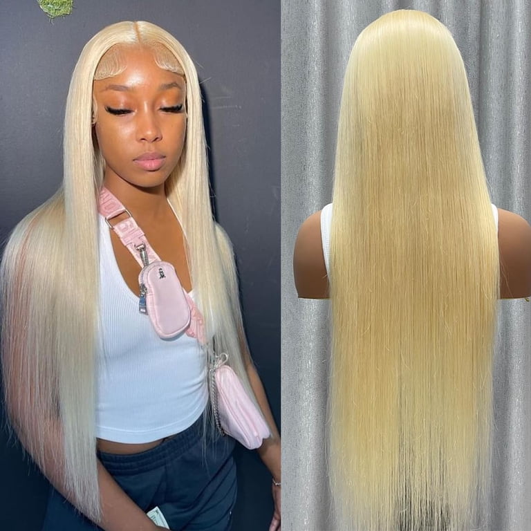 MQOUO 613 Lace Front Wig Human Hair 13x4 Transparent Blonde 