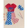 thumbnail image 2 of Suealasg 4th of July Baby Girl Clothes 3 6 12 18 Months Letter Print Short Sleeve T-Shirts Tops Stars Stripe Print Pants Headband 3Pcs Newborn Girls Summer Outfits, 2 of 7
