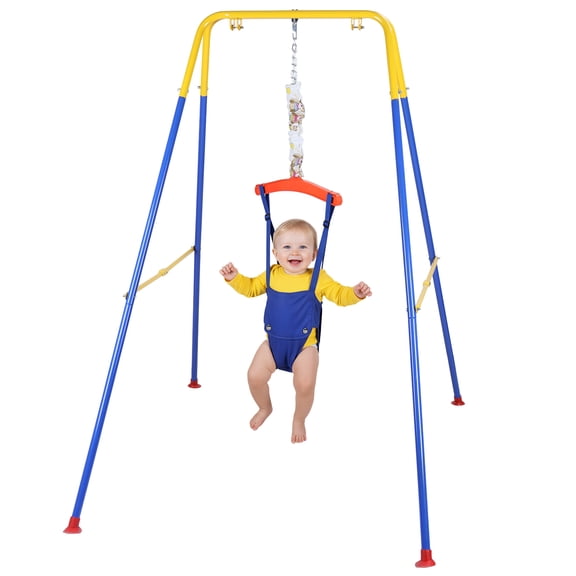 TidBay Baby Jumper with Stand, Indoor/Outdoor Toddler Swing Set with Adjustable Chain, 2 in 1 Baby Jumper and Bouncer for Boys Girls 6-24 Months, Easy to Assemble & Store