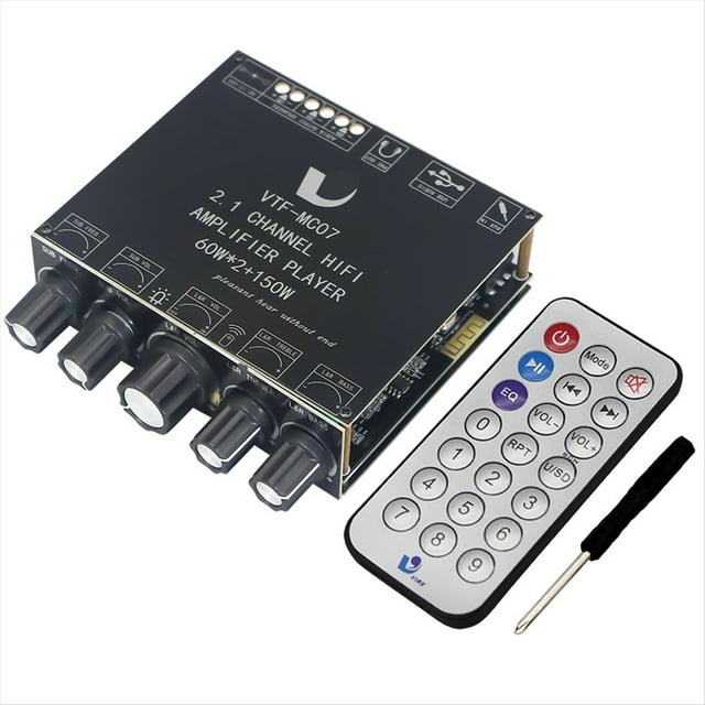 Placa Amplificadora de Potencia Bluetooth 5.3 con Subwoofer de 2 X 60 W + 150 W, Tarjeta de Sonido USB, Ecualizador de Audio de 2.1 Canales, Módulo Amplificador Clase D B