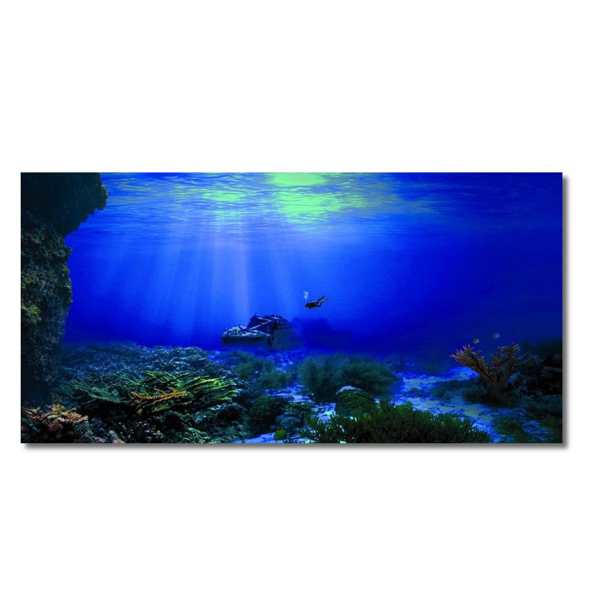 Fantasy Staring Aquarium Background Octopus Sunken Ship Ocean Scenery Fish Tank Wallpaper Easy to Apply and Remove PVC Sticker Pictures Poster Background Decoration 