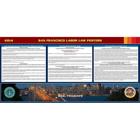 Compliance Assistance: San Francisco Labor Law Poster- Up to Date, Thick Lamination, Compact, OSHA Compliant