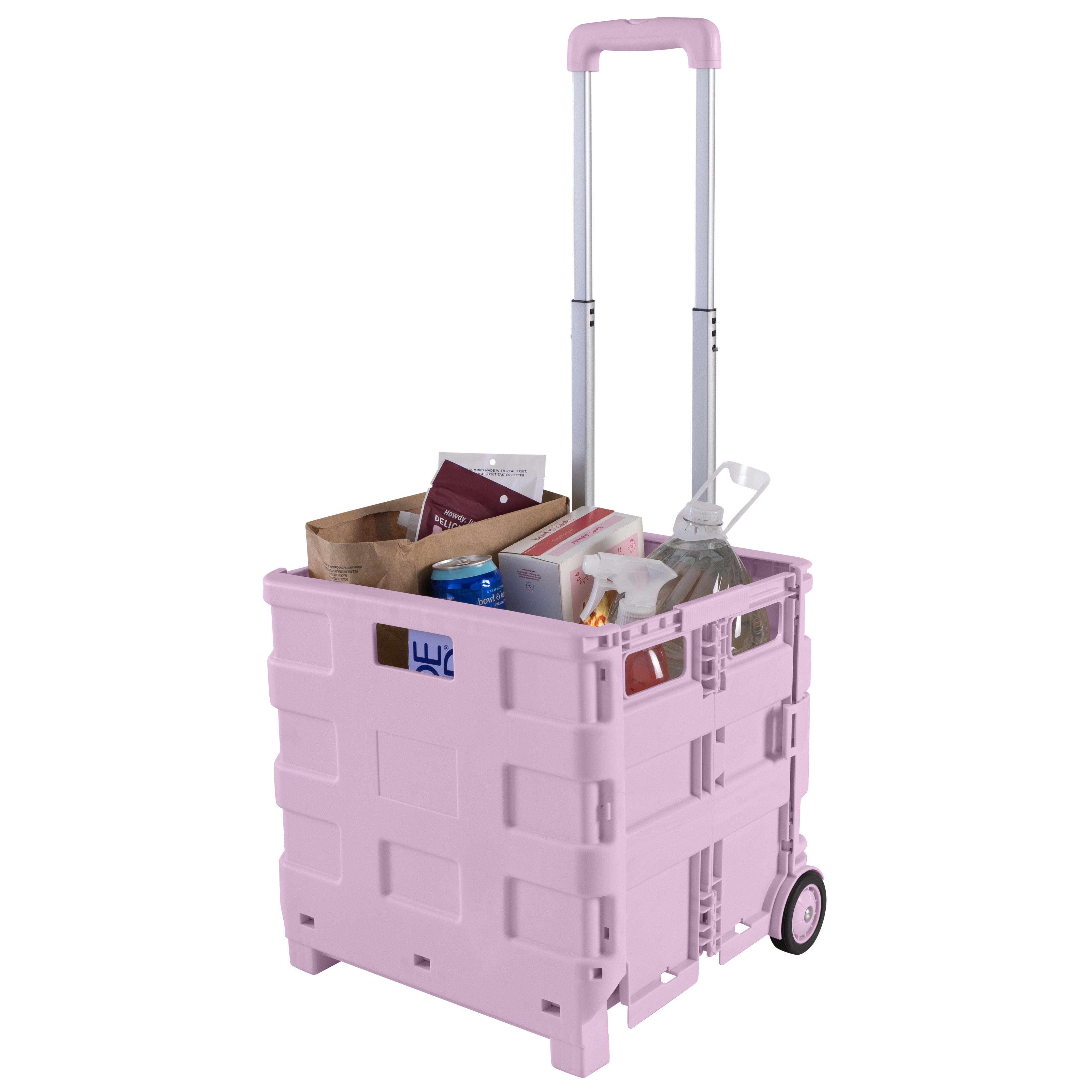 Simplify Portable Folding Shopping Cart with Wheels Lilac Color | 55lb Capacity Collapsible Grocery Cart | Lightweight Rolling Utility Trolley