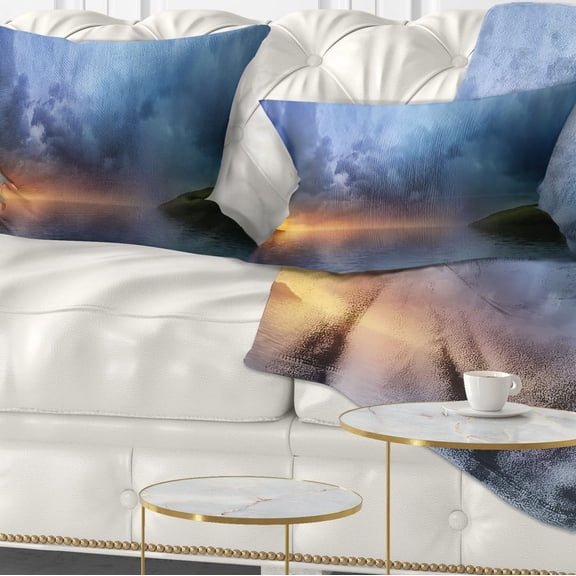 Designart Dense Blue Clouds Over Lake - Skyline Photography Throw Pillow - 12x20