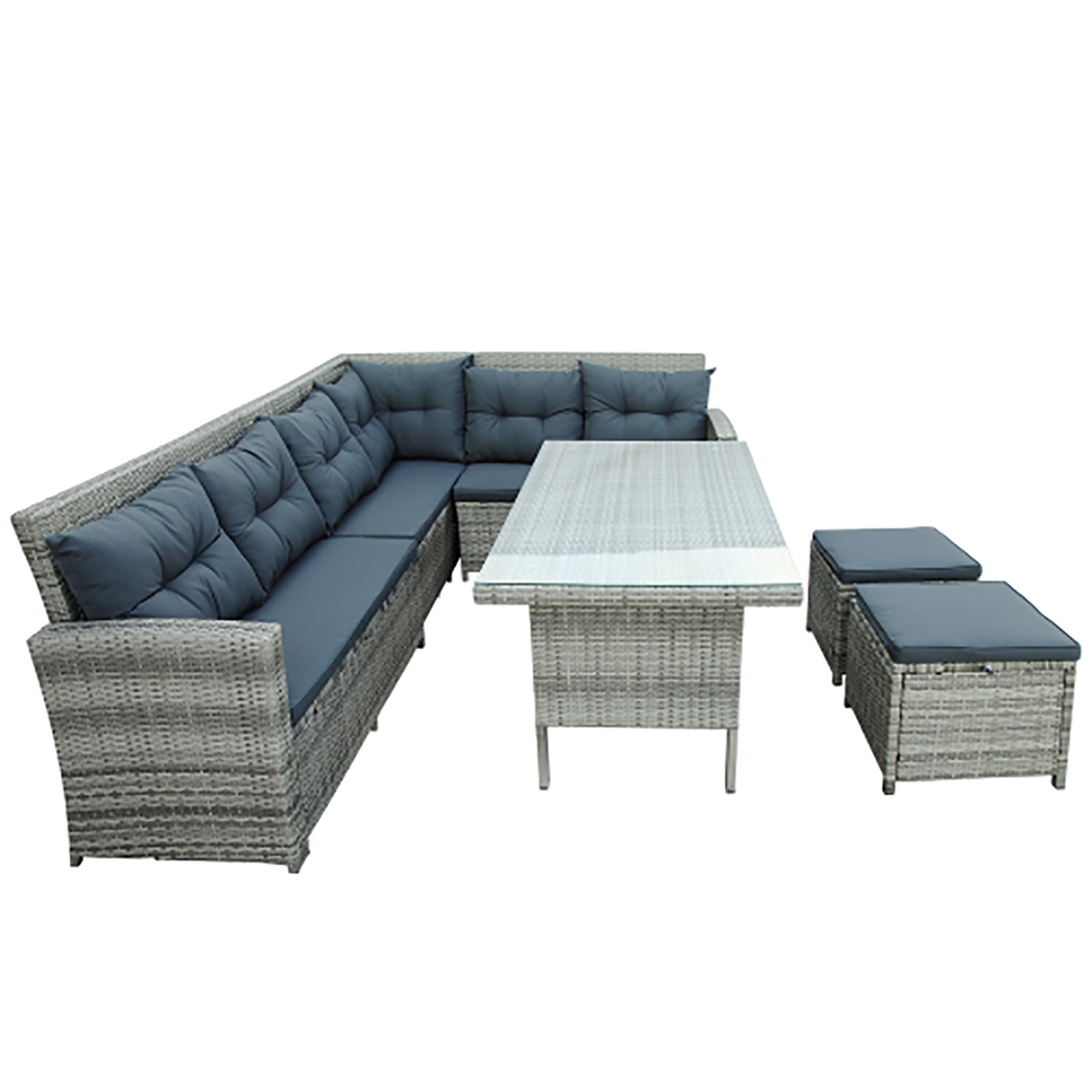 Kadyn 6-Piece Patio Furniture Set with Table and Bench for Backyard, Garden and Pool (Gray)