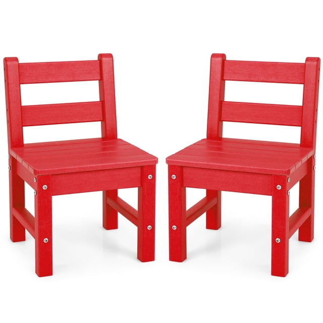 Gymax 2 Pcs Chaises pour Enfants Intérieur Extérieur Robuste Tout Temps Chaise d'Apprentissage Rouge