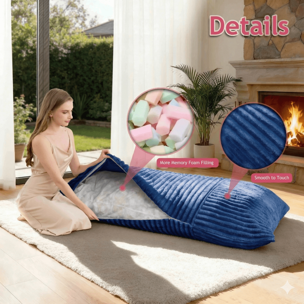 76" Oversized Convertible Bean Bag Sofa Bed with Washable Cover, Folding Memory Foam Reading Chair for Adults, Comfortable Reclining Floor Couch for Living Room and Movie Nights