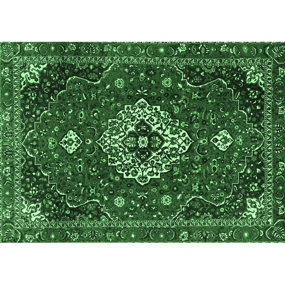 Ahgly Company Indoor Rectangle Medallion Emerald Green Traditional Area Rugs, 5' x 8'