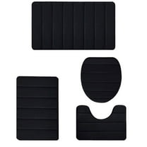 Qocolhg Memory Foam Bath Mats of 4 Piece for Bathroom Floor U-Shaped Toilet Mats Non-Slip Thick Bathroom Rug Water Absorption Machine Washable Easier to Dry Bath Mats for Bathroom (Black)