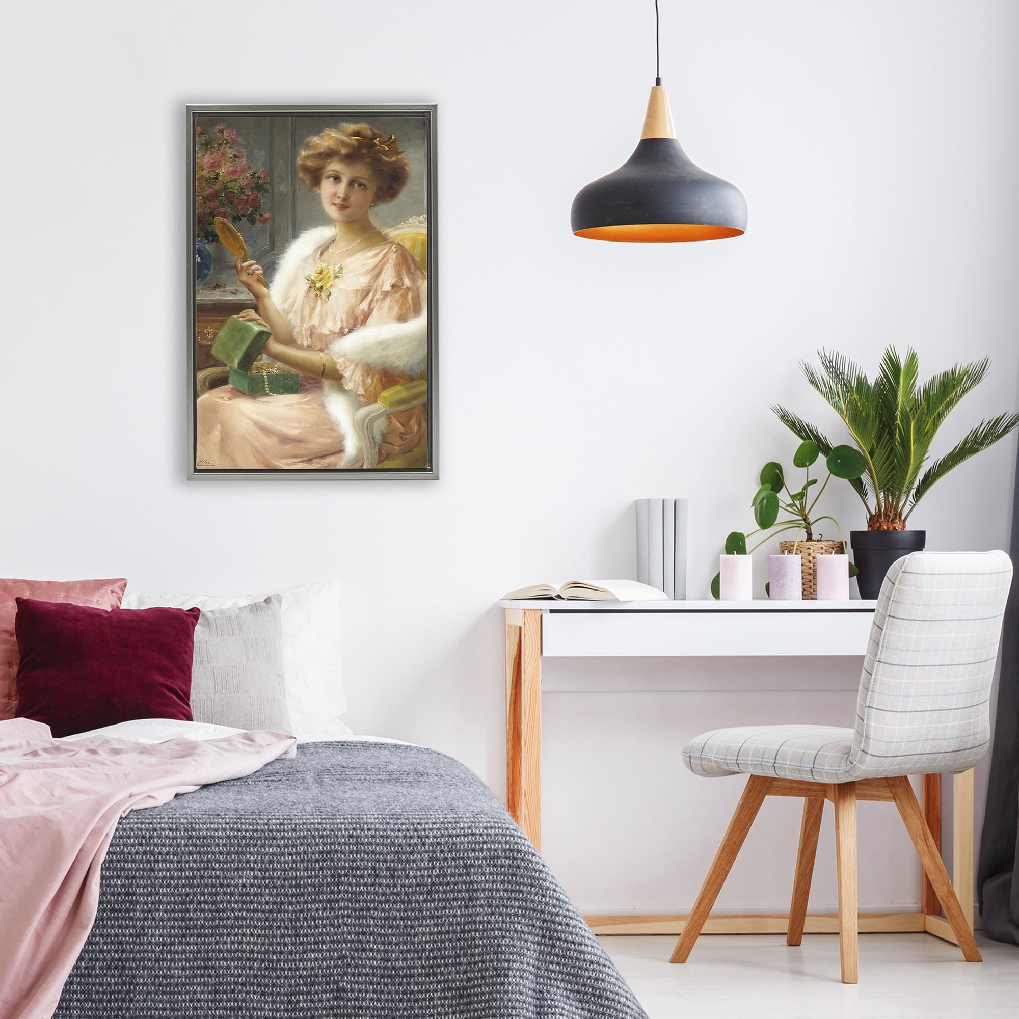 Stupell Industries Young Lady with Mirror Gray Framed Floater Canvas Wall Art, design by Tina LeCour